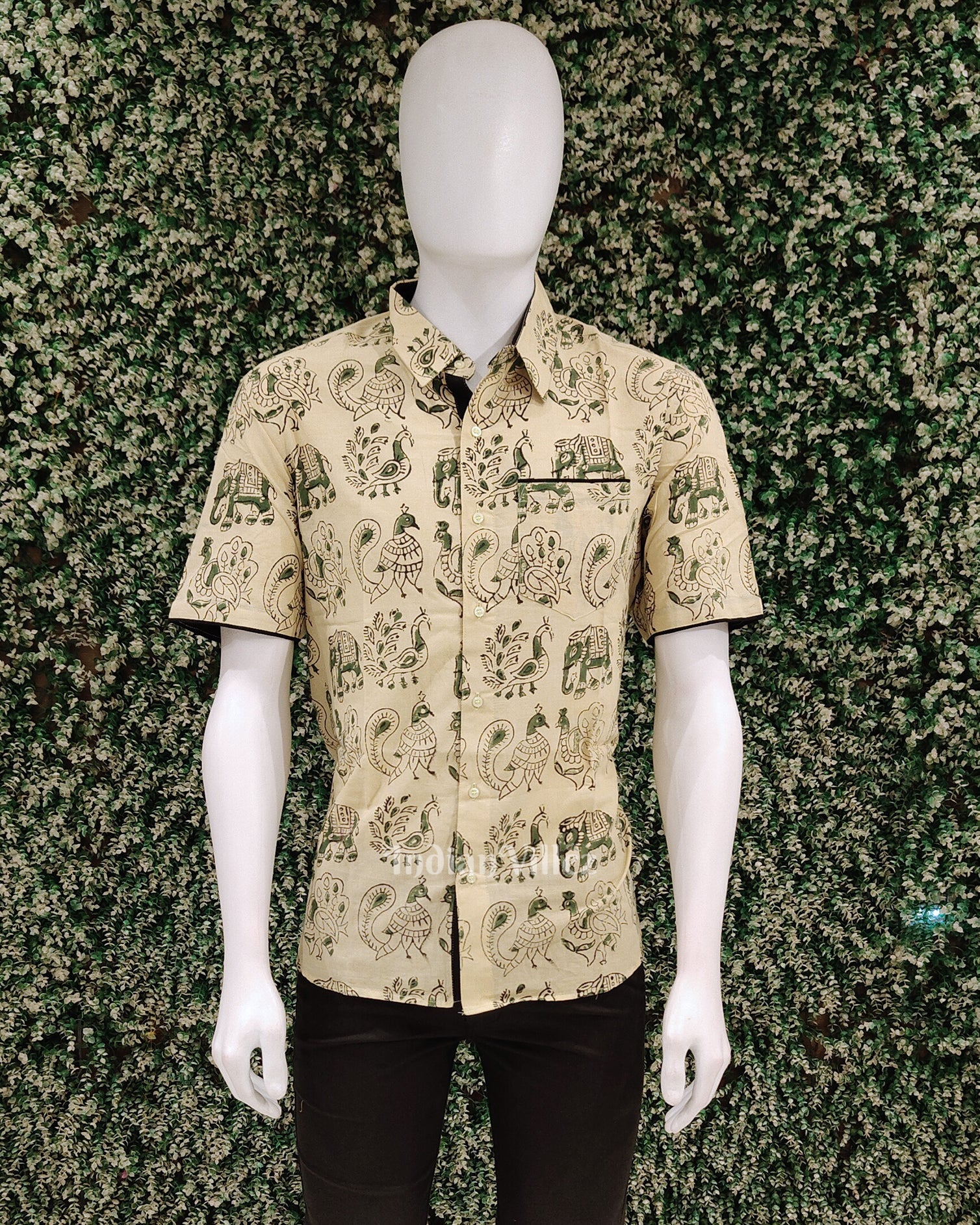 Peacock Design Block Printed Half Sleeve Shirt for Men