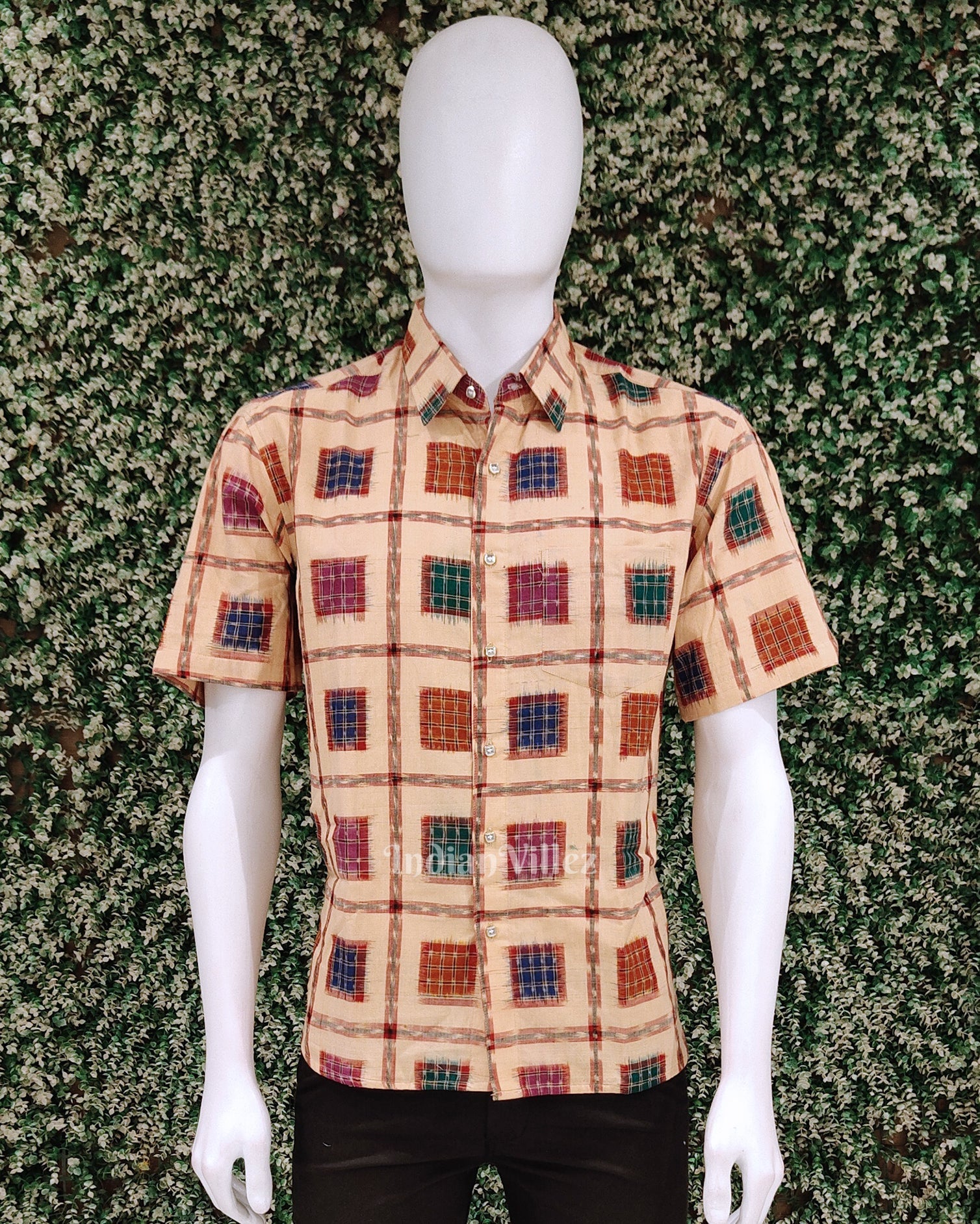 Macaroon Ashwini Odisha Ikat Cotton Half Sleeve Shirt for Men