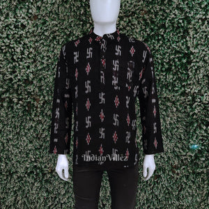Black Swastik Odisha Ikat Cotton Kurta for Men