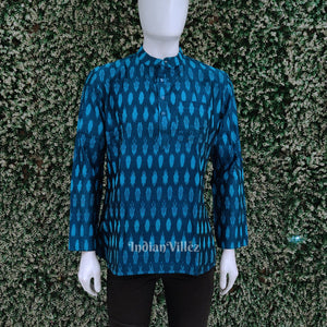Cyan Blue  Handwoven Pochampally Ikat Cotton Kurta for Men