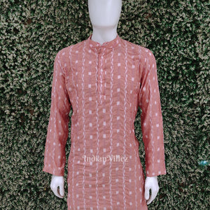 Peach Pink Tipa Design Odisha Ikat Cotton Kurta for Men