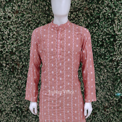 Peach Pink Tipa Design Odisha Ikat Cotton Kurta for Men
