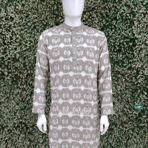 Grey Odisha Ikat Cotton Kurta for Men