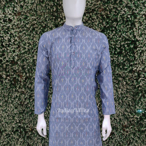 Surf Blue Handwoven Pochampally Ikat Cotton Kurta for Men