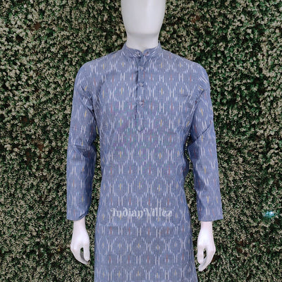 Surf Blue Handwoven Pochampally Ikat Cotton Kurta for Men