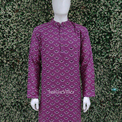 Light Purple Diya Odisha Ikat Cotton Kurta for Men