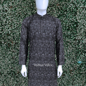 Black Chemical Formula Odisha Ikat Cotton Kurta for Men