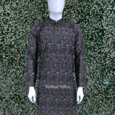 Black Chemical Formula Odisha Ikat Cotton Kurta for Men