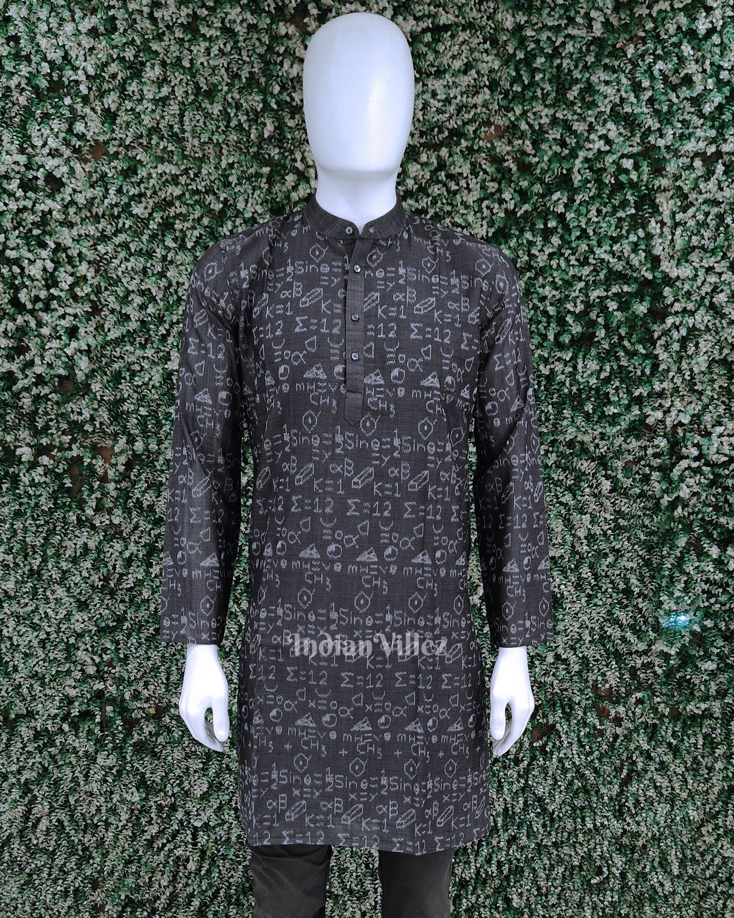 Black Chemical Formula Odisha Ikat Cotton Kurta for Men