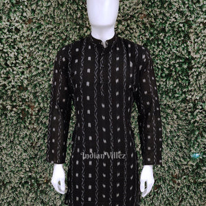 Black Tipa Design Odisha Ikat Cotton Kurta for Men