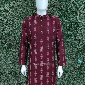 Purple Swastik Odisha Ikat Cotton Kurta for Men