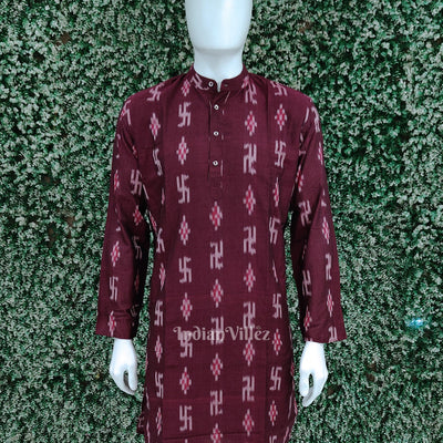Purple Swastik Odisha Ikat Cotton Kurta for Men