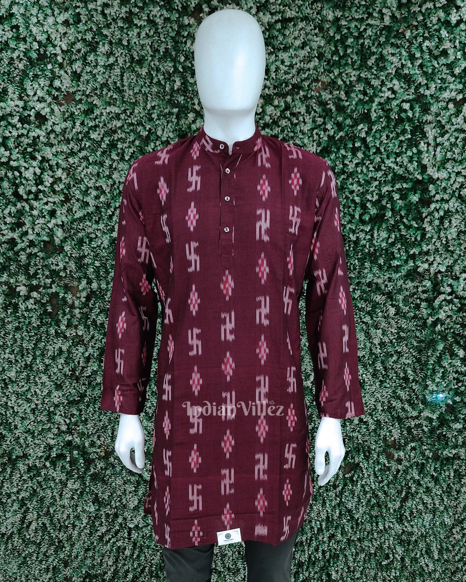 Purple Swastik Odisha Ikat Cotton Kurta for Men