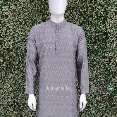 Light Blue Odisha Ikat Cotton Kurta for Men