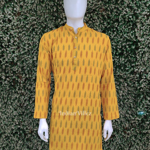 Yellow Pochampally Ikat Cotton Kurta for Men