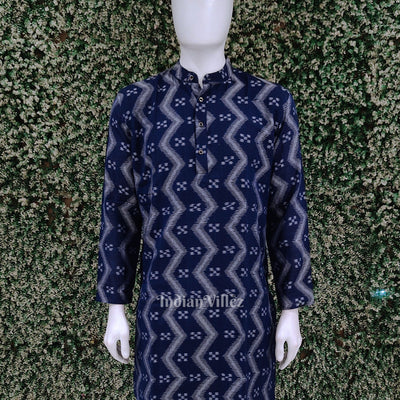 Blue Odisha Ikat Cotton Kurta for Men