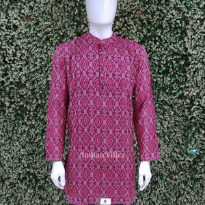 Rani Pink Floral Odisha Ikat Cotton Kurta for Men