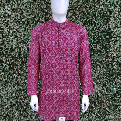 Rani Pink Floral Odisha Ikat Cotton Kurta for Men