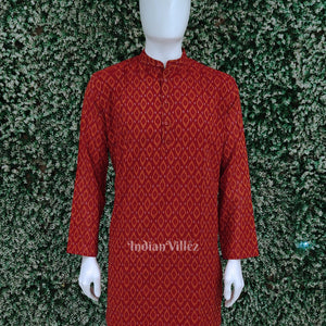 Red Odisha Ikat Cotton Kurta for Men