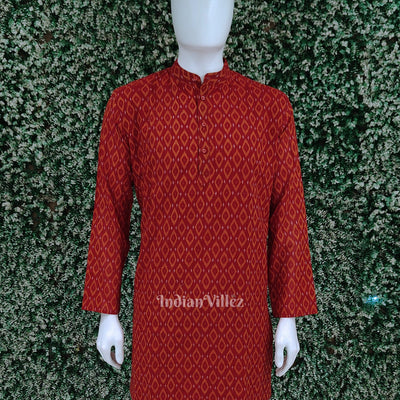 Red Odisha Ikat Cotton Kurta for Men
