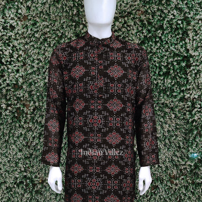 Black Tribal Odisha Ikat Cotton Kurta for Men