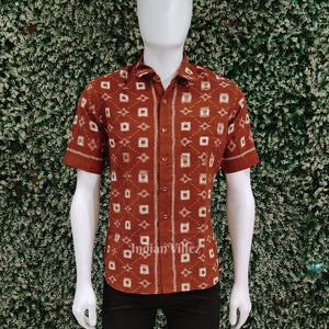 Brown Pasapali Odisha Ikat Cotton Half Sleeve Shirt for Men