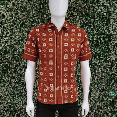 Brown Pasapali Odisha Ikat Cotton Half Sleeve Shirt for Men