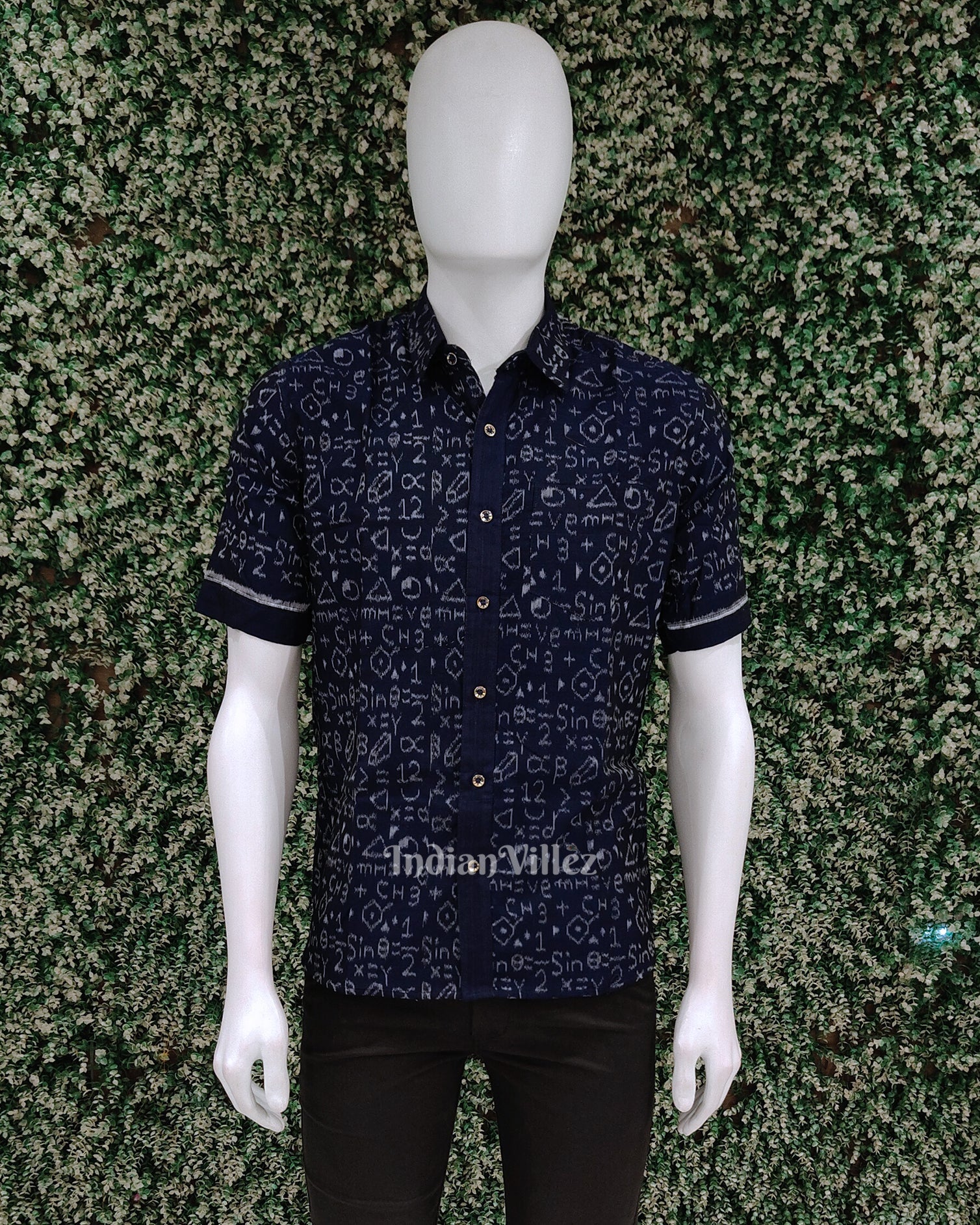 Blue Chemical Formula Odisha Ikat Cotton Half Sleeve Shirt for Men
