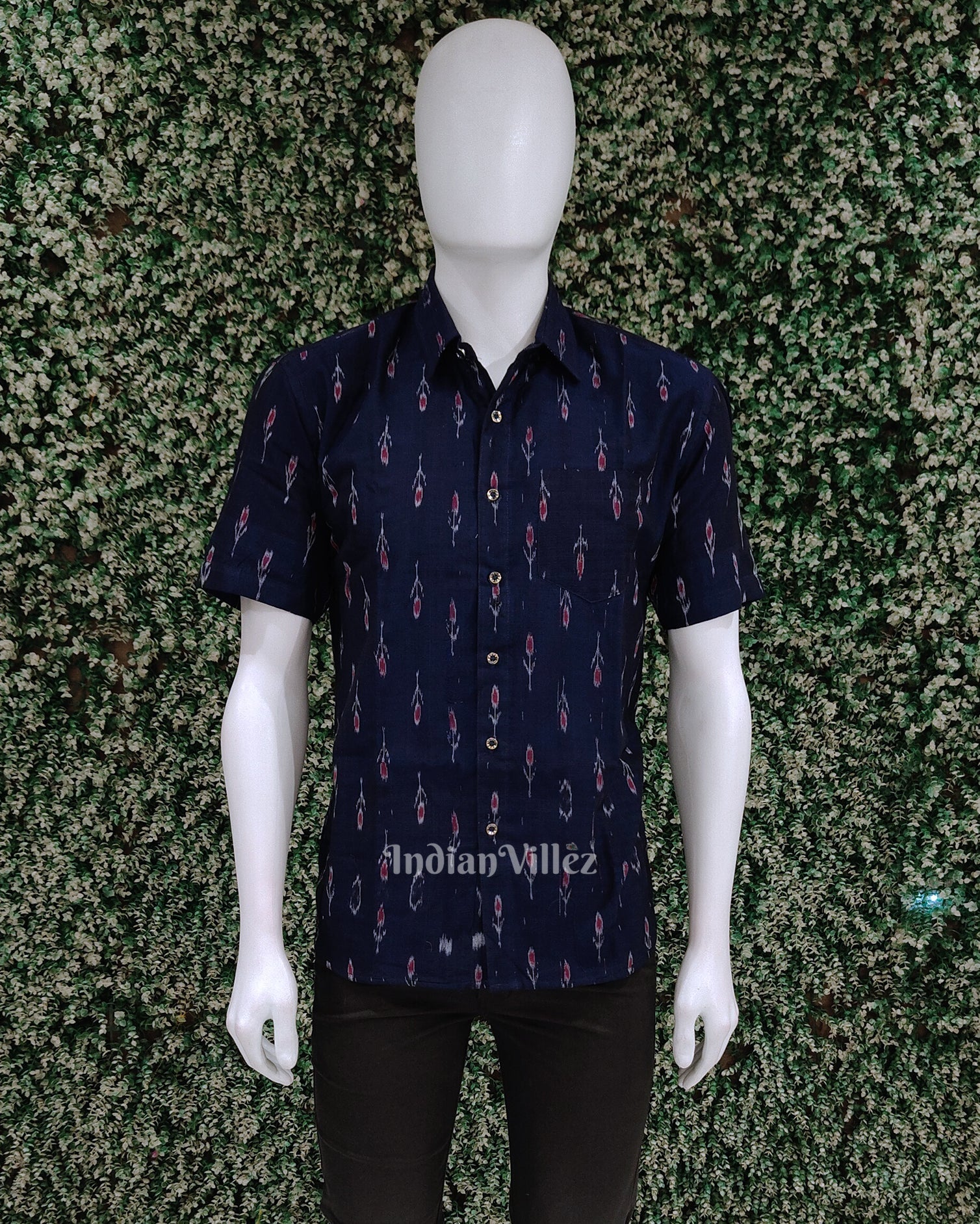 Blue Mayur Chandrika Odisha Ikat Cotton Half Sleeve Shirt for Men