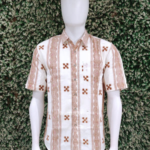 White Brown   Pasapali Odisha Ikat Cotton Half Sleeve Shirt for Men