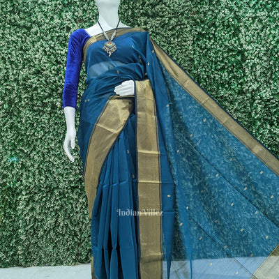Royal Blue  Maheshwari Pure Silk Cotton Maheshwari Saree