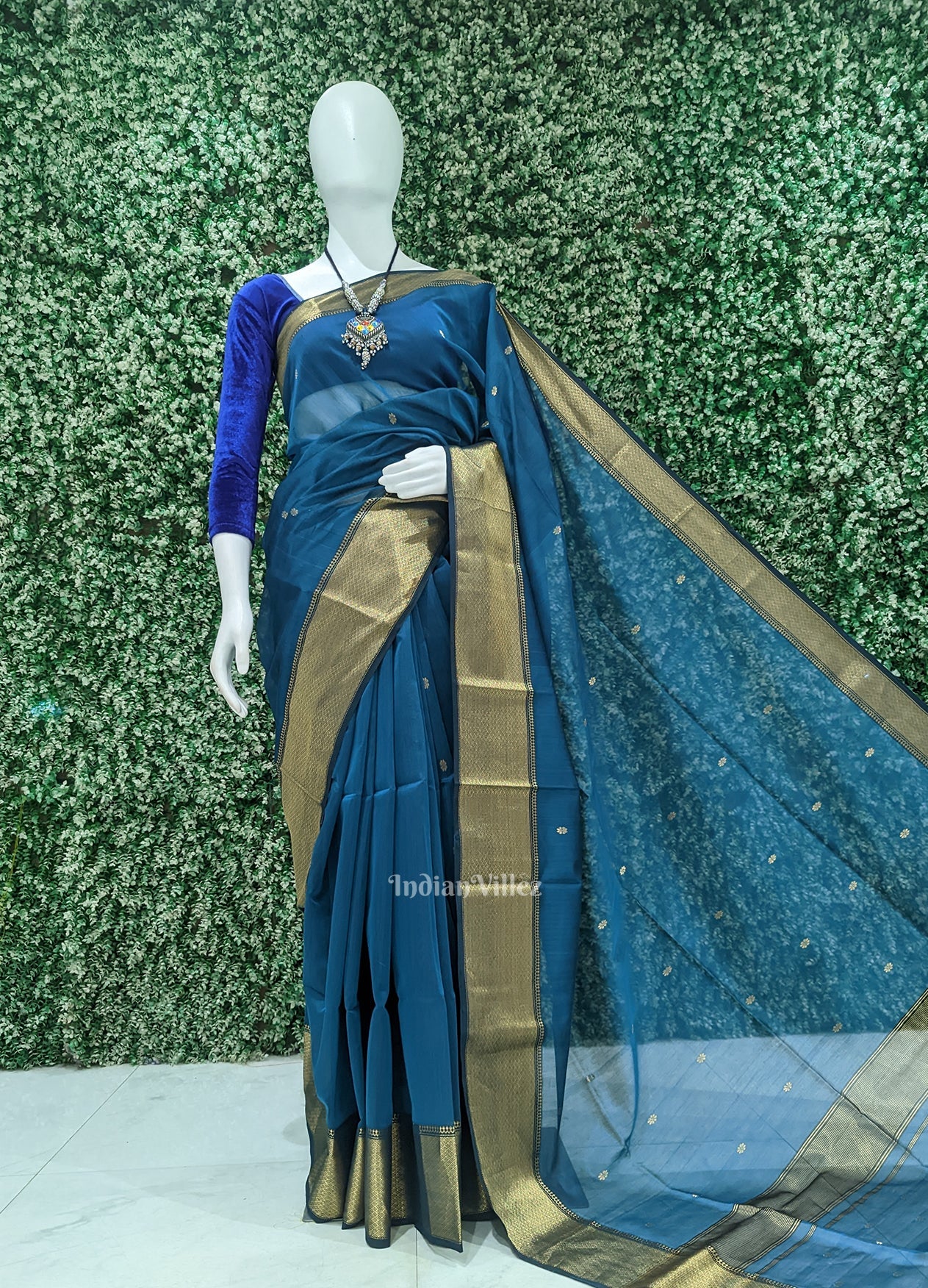 Royal Blue  Maheshwari Pure Silk Cotton Maheshwari Saree