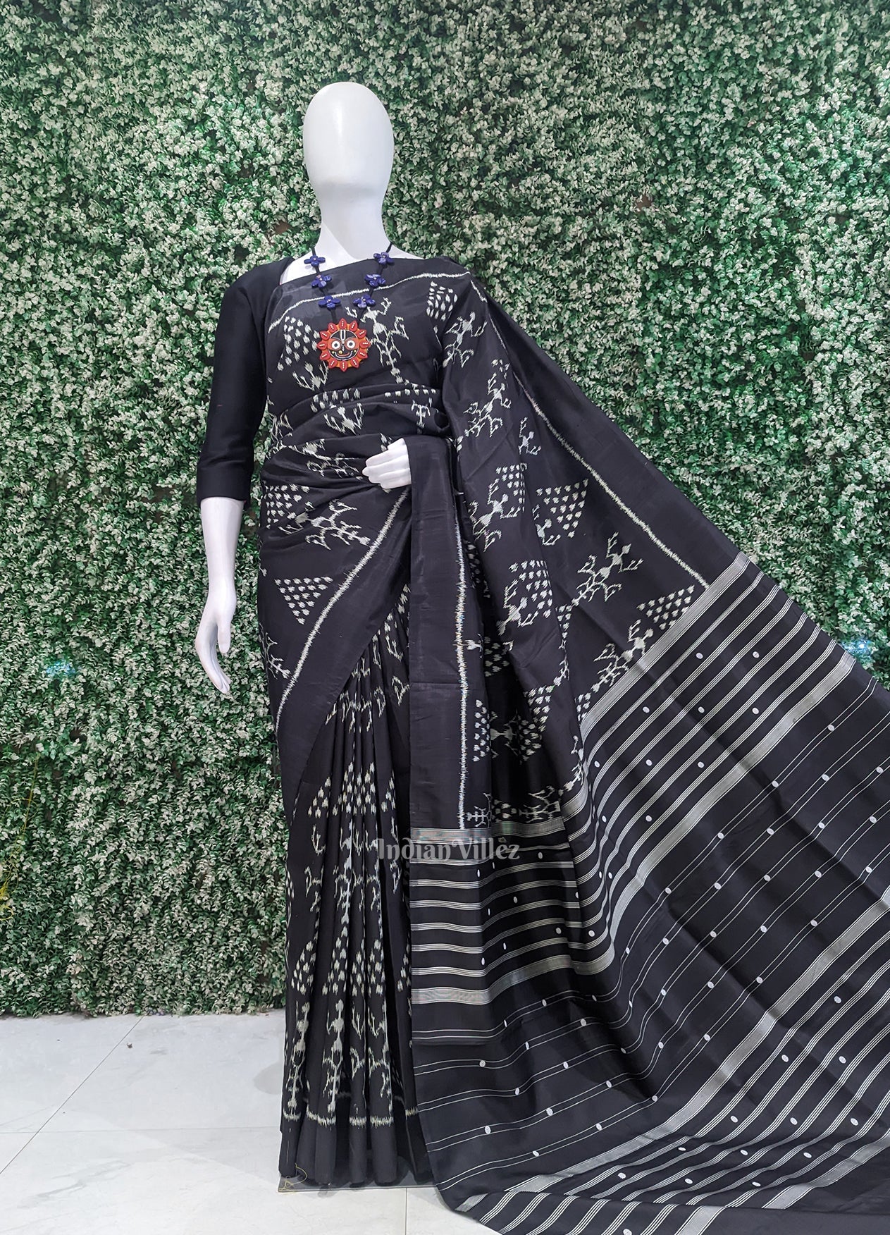 Black Tribal Jhoti Theme Contemporary Designer Silk Saree