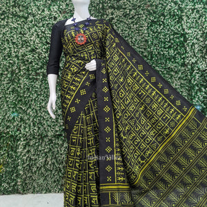Black Hindi Varnamala Contemporary Designer Silk Saree