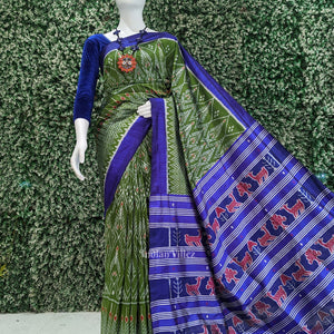Green Blue Cambodian Inspired Designer Contemporary Silk Saree