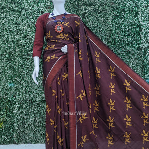 Coffee Mustard Yellow Bird Odisha Ikat Contemporary Designer Saree