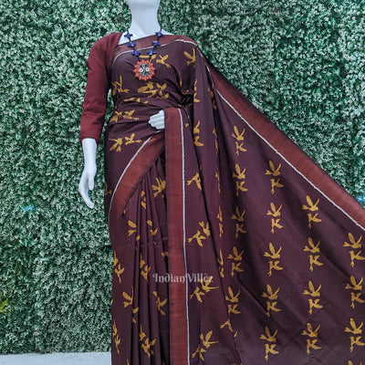 Coffee Mustard Yellow Bird Odisha Ikat Contemporary Designer Saree