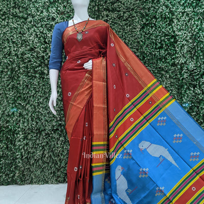 Red Blue Pure Bishnupuri Silk Saree