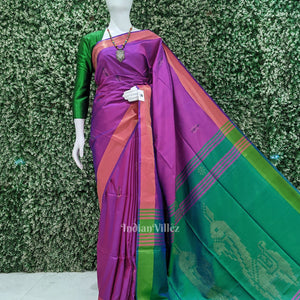 Purple Green Pure Bishnupuri Silk Saree