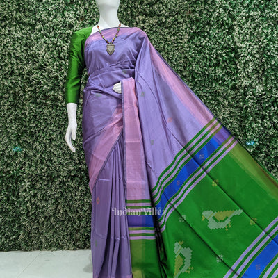 Lavender Green Pure Bishnupuri Silk Saree