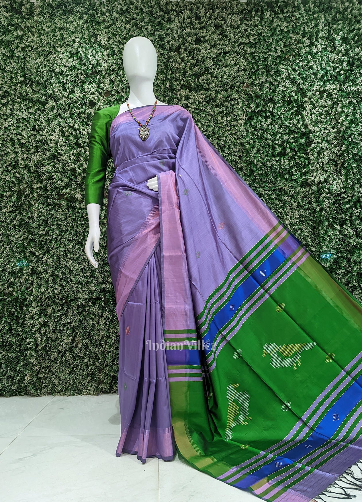 Lavender Green Pure Bishnupuri Silk Saree