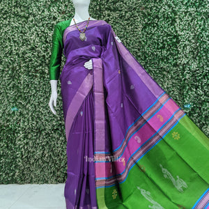 Purple Green Pure Bishnupuri Silk Saree with Tissue Anchal