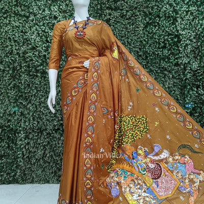 Mustard Yellow Kandarpa Ashwa  Pattachitra Saree