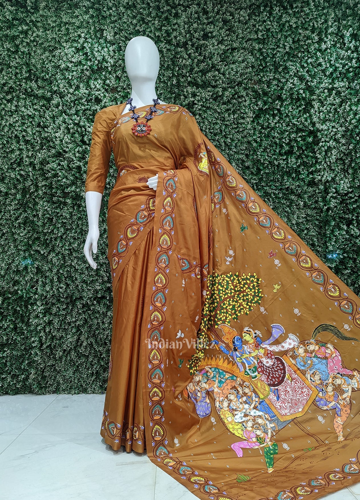 Mustard Yellow Kandarpa Ashwa  Pattachitra Saree