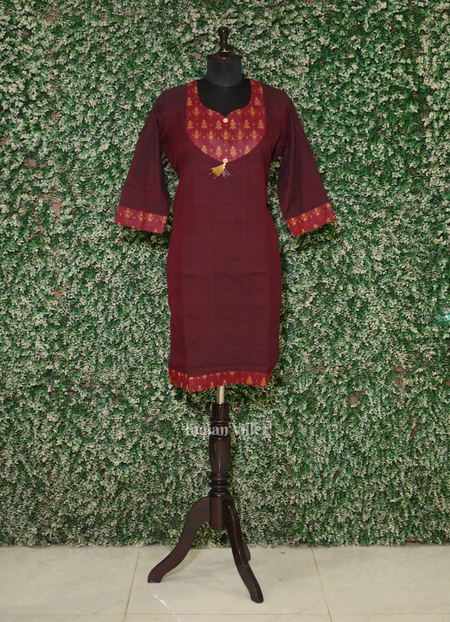 Maroon Tribal Odisha Ikat Designer Cotton Kurti