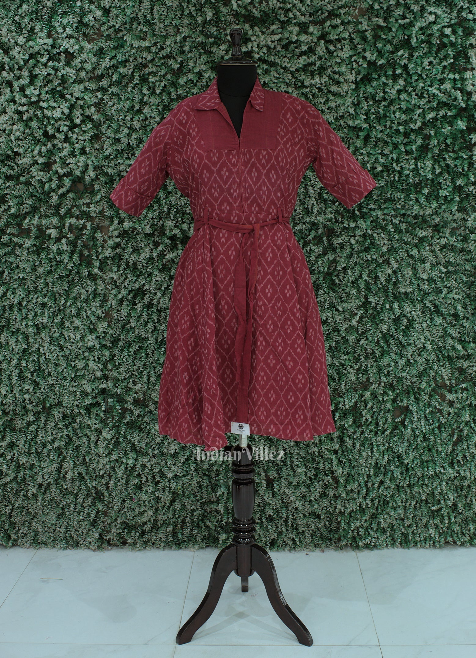 Maroon Sambalpuri Odisha Ikat Designer Cotton Frock