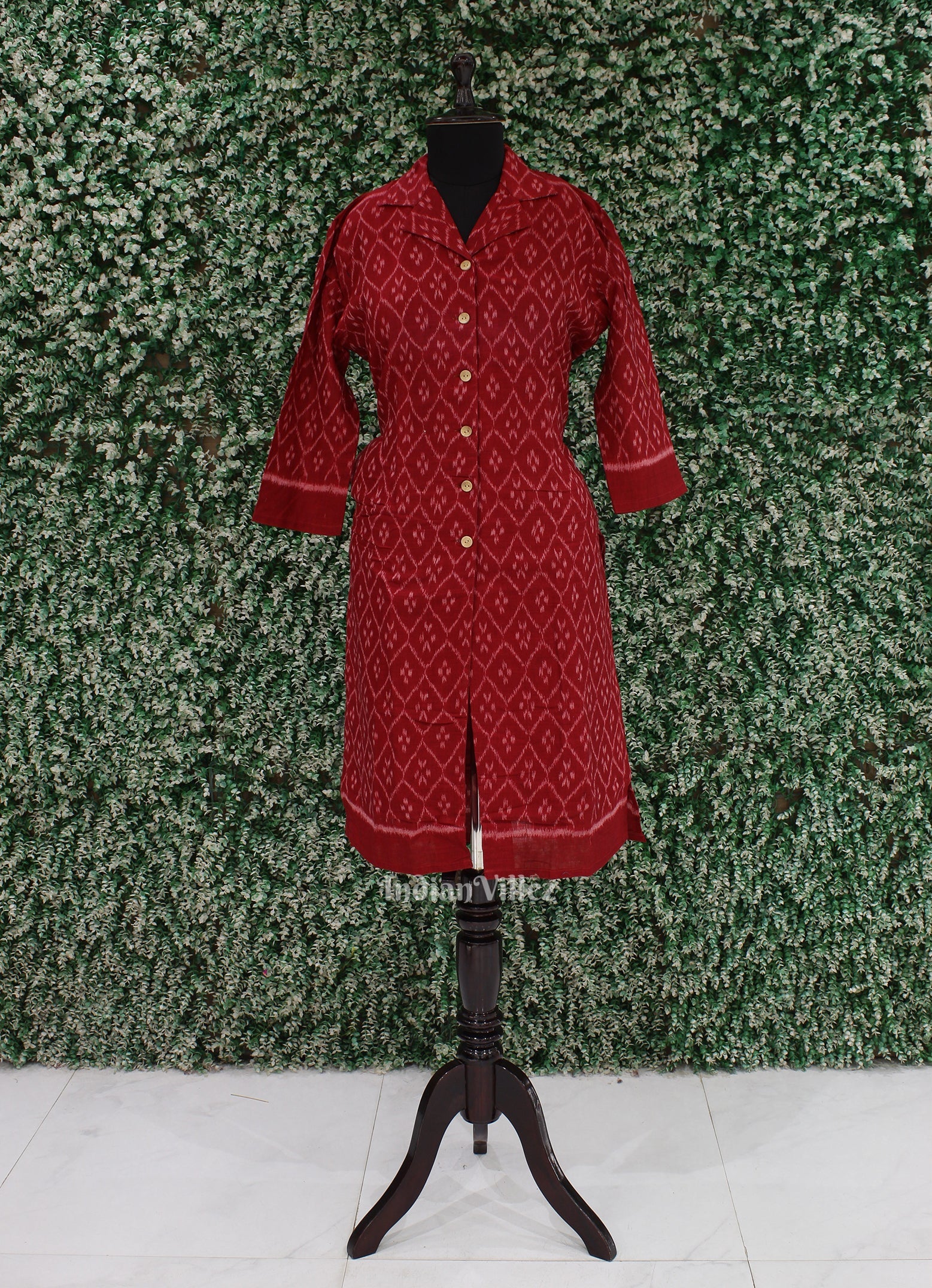 Maroon Sambalpuri design Odisha Ikat Designer Cotton Kurti for Women