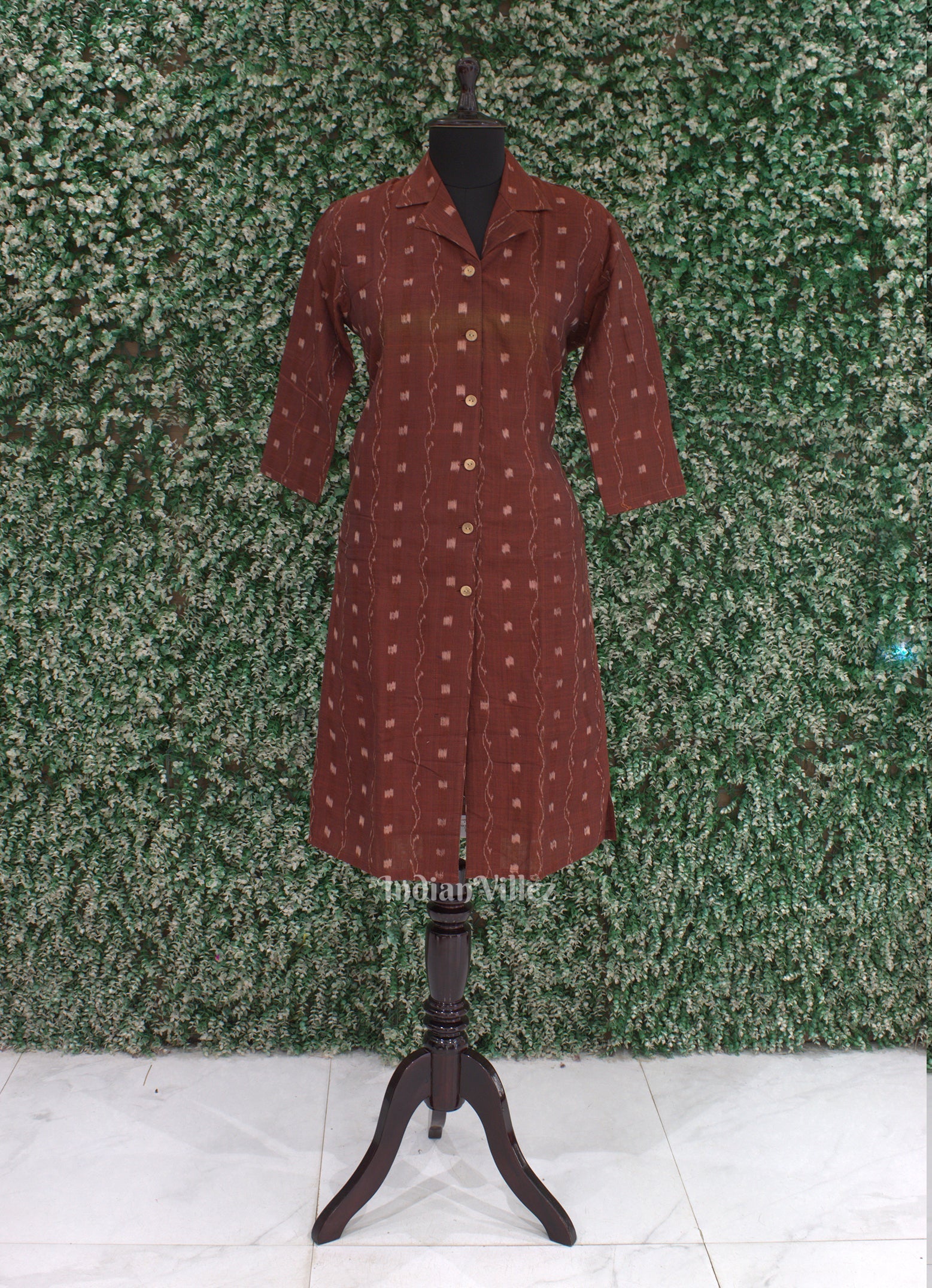 Maroon Sambalpuri Tipa design Odisha Ikat Designer Cotton Kurti for Women