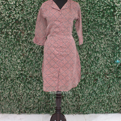 Pink Grey Odisha Ikat Designer Cotton Kurti for Women
