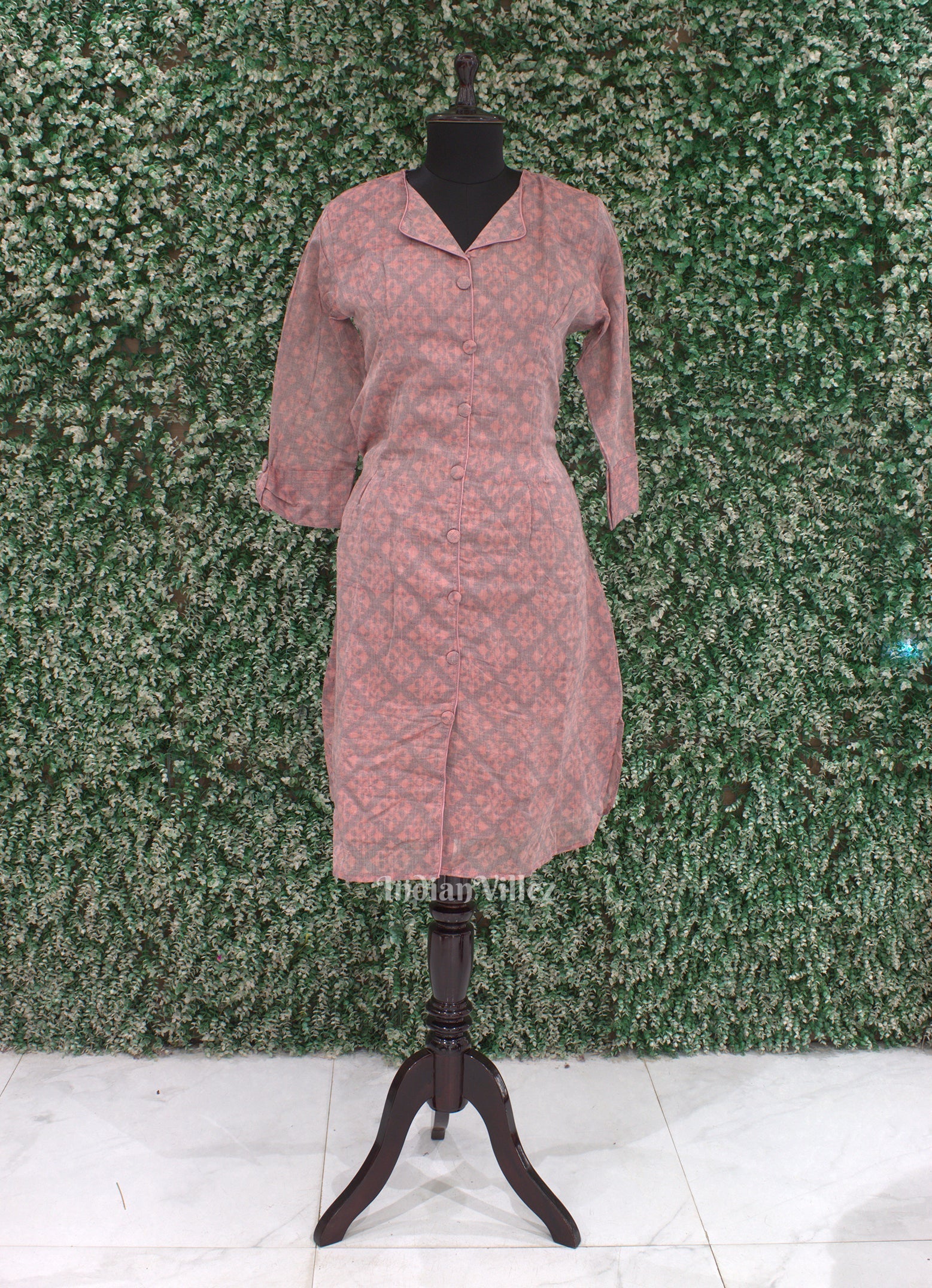 Pink Grey Odisha Ikat Designer Cotton Kurti for Women